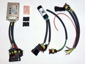CTS-Elektronikbox mit Klettverschluss, Schrupfschläuchen, SPU und Kabelbaum